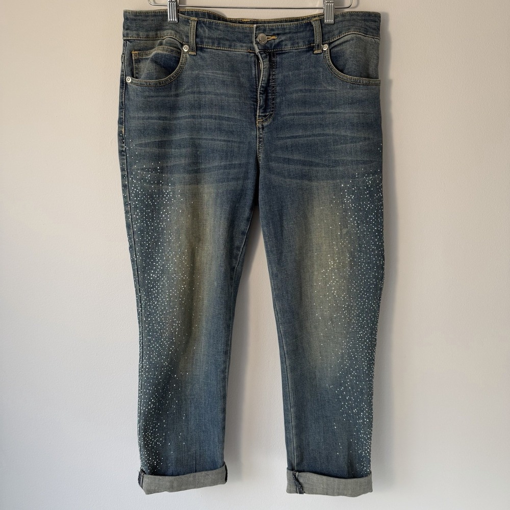 Chico's So Slimming Embellished Y2K Jeans Rhinestone Capri Cropped Size 1.5 (10)